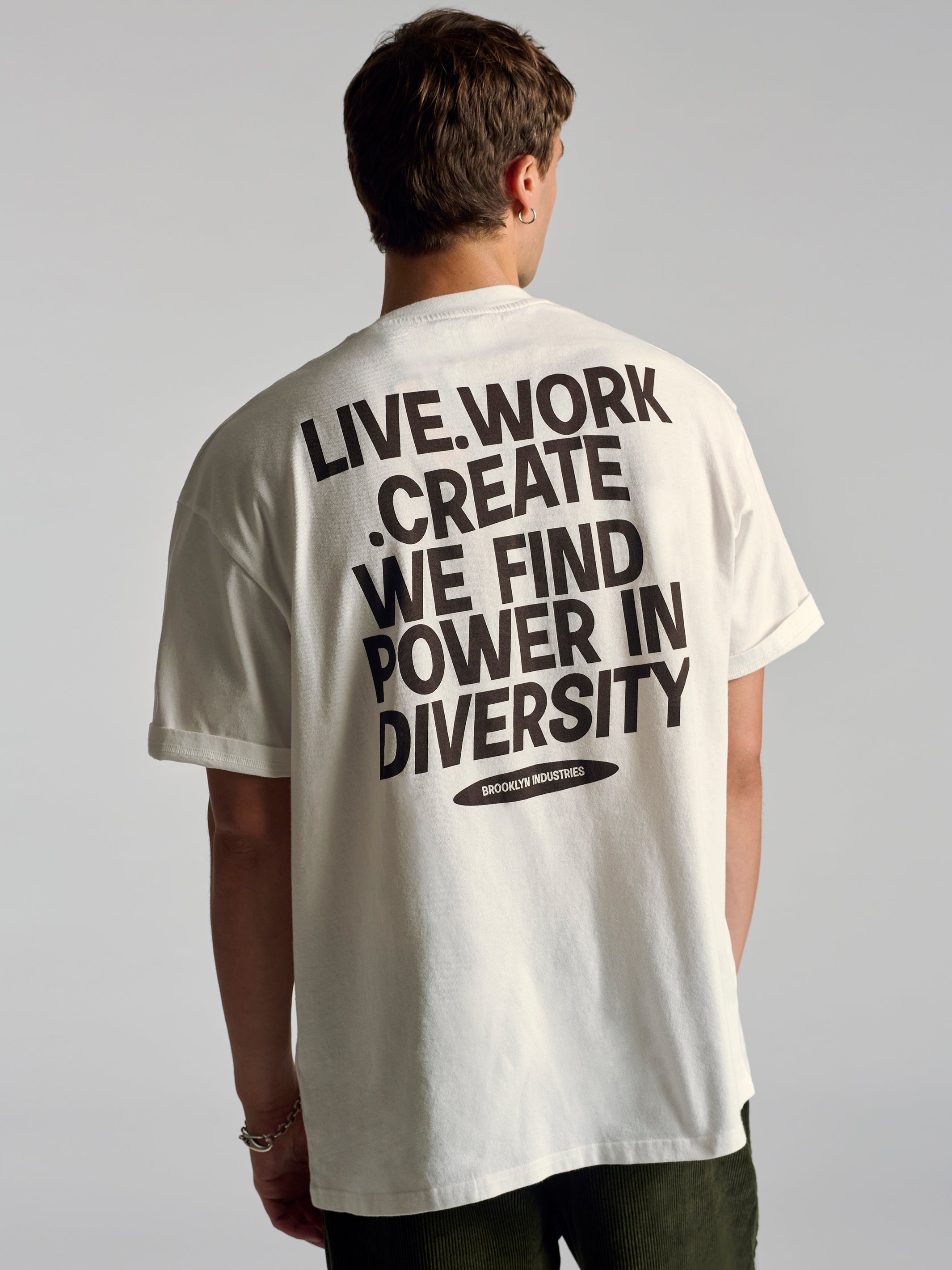 Men's Live Work Create T-Shirt In Antique White - BROOKLYN INDUSTRIES