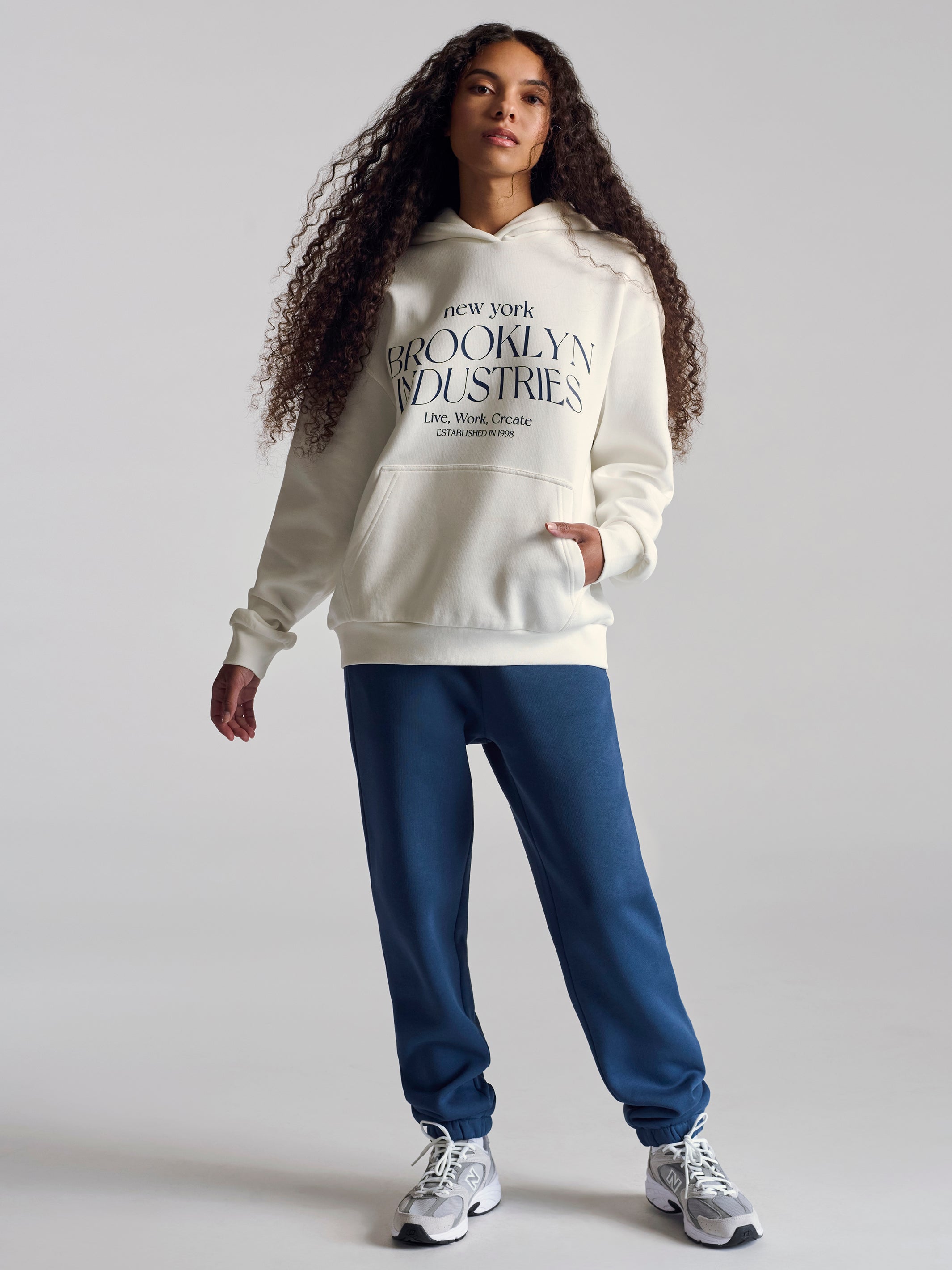 Women's BKI Hooded Sweatshirt In Antique White - BROOKLYN INDUSTRIES