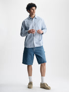 Men's Long Sleeve Striped Shirt in Blue Striped - BROOKLYN INDUSTRIES