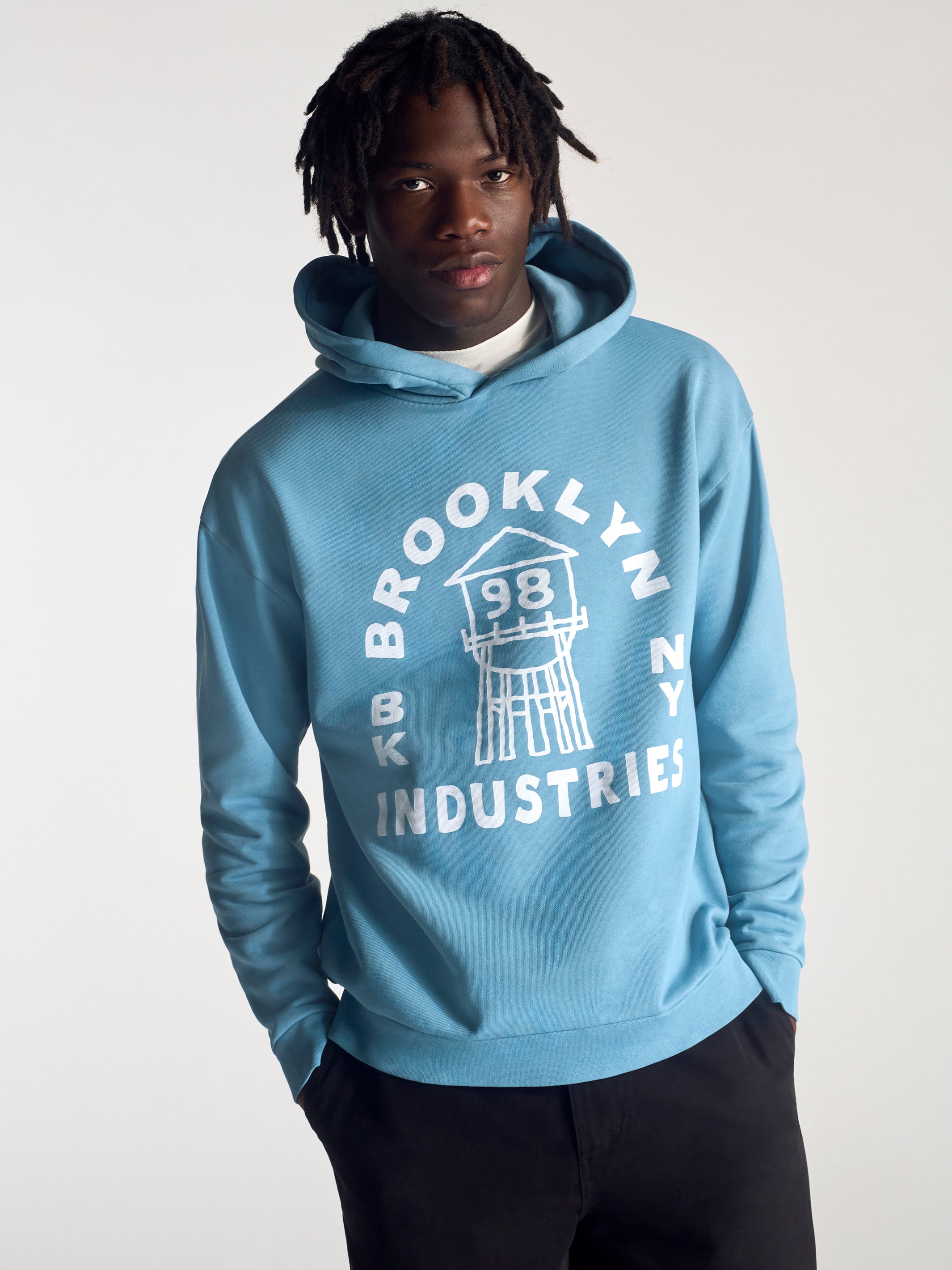 Men's Brooklyn Vintage Hooded Sweatshirt In Blue Shadow - BROOKLYN INDUSTRIES