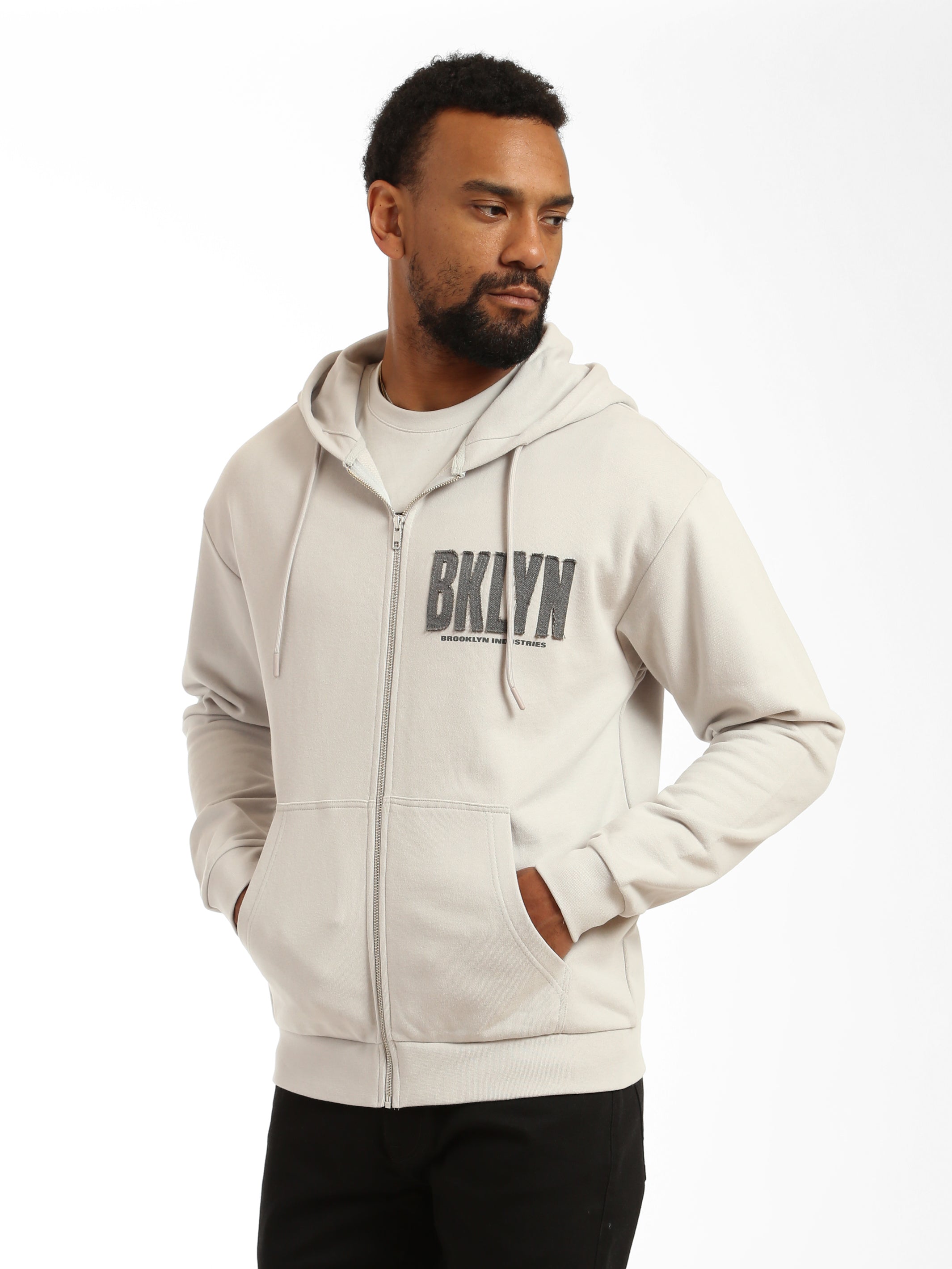 Brooklyn Industries Men's Denim Patch Zip Up Hoodie in Luna Rock