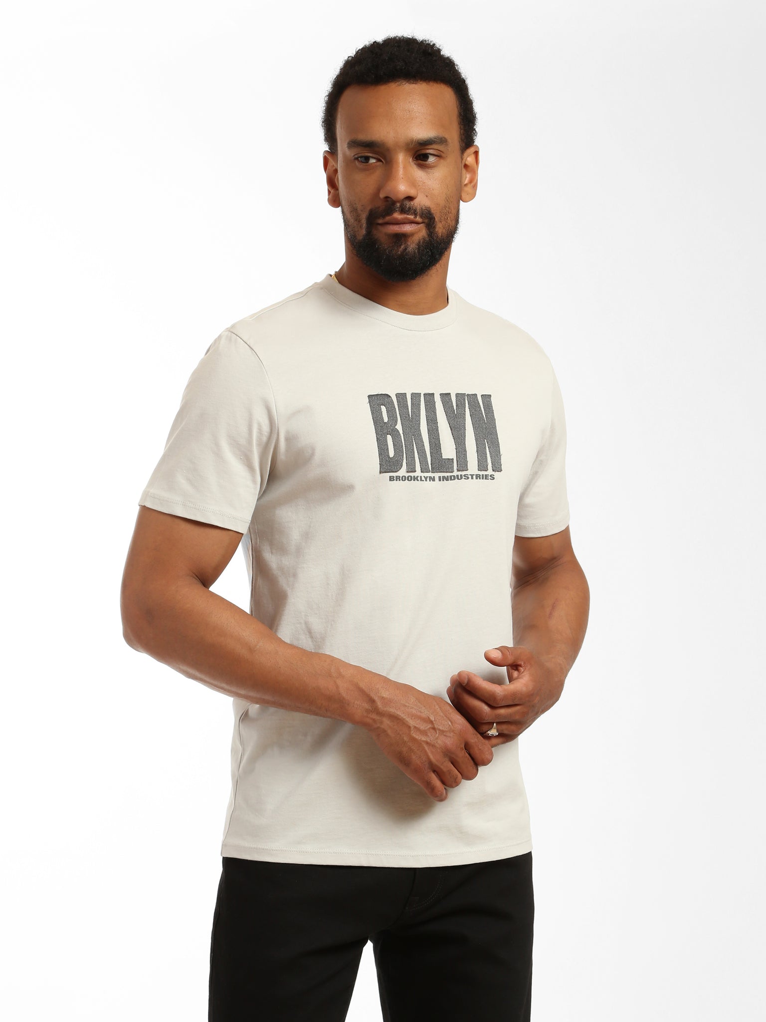 Brooklyn Industries Men's Denim Patch T-shirt in Silver Birch