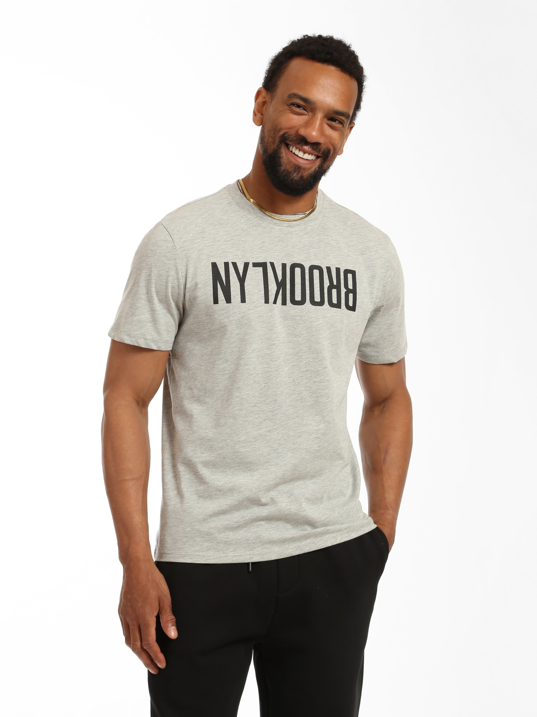 Men's Reversed Brooklyn T-shirt in Grey Melange - BROOKLYN INDUSTRIES