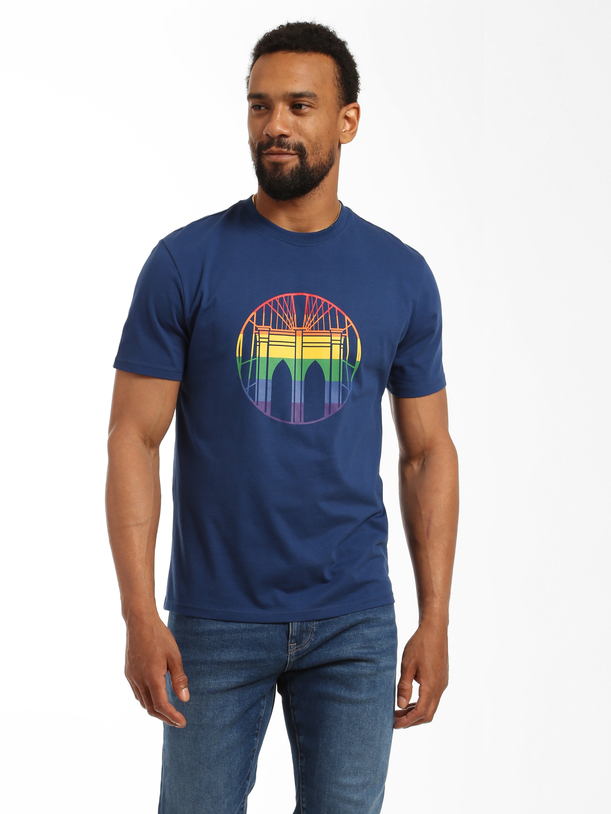 Men's Brooklyn Bridge Pride T-shirt in Mood Indigo - BROOKLYN INDUSTRIES