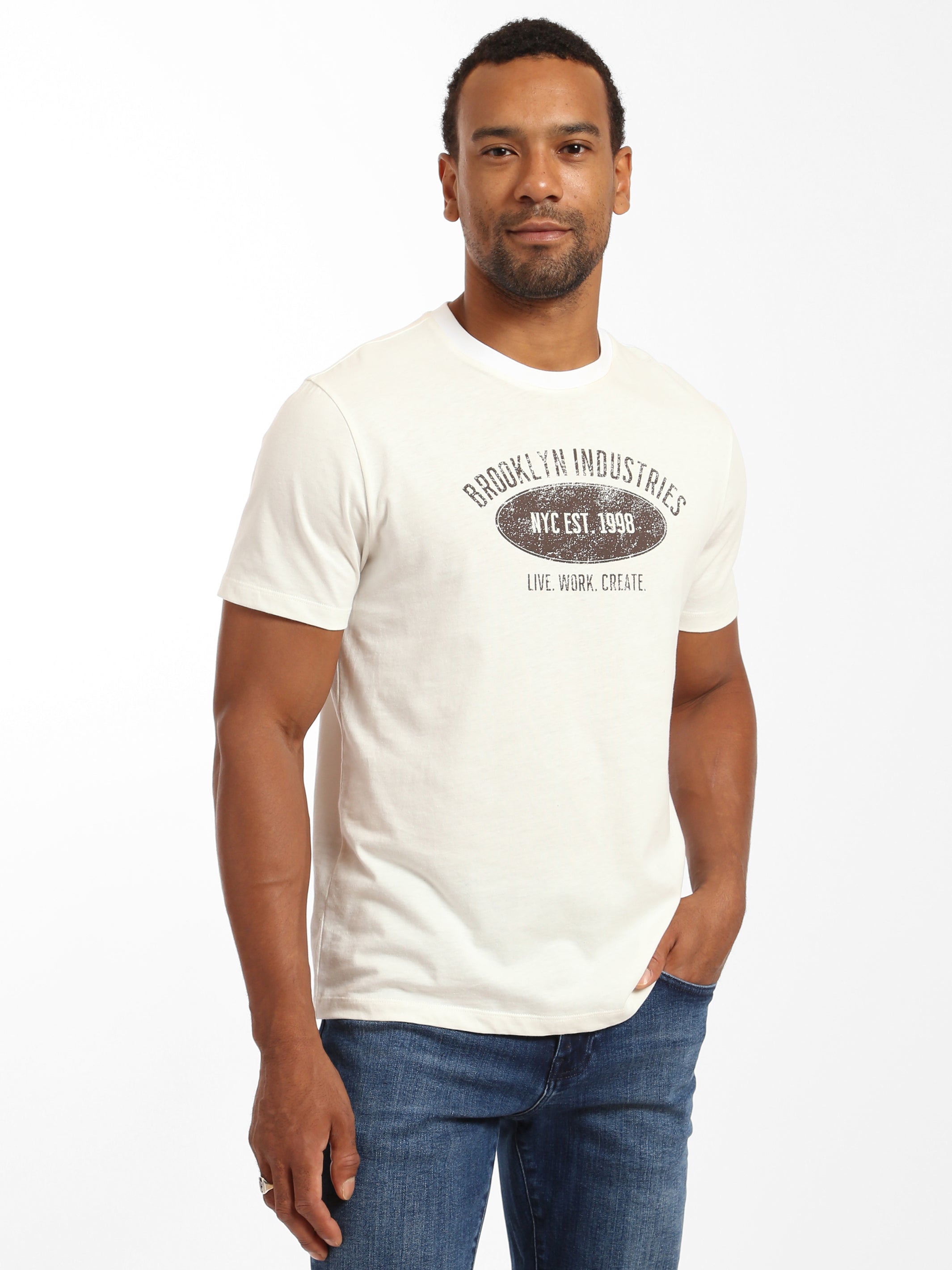 Men's BKI EST. 1988 Crew Neck T-shirt in Antique White - BROOKLYN INDUSTRIES