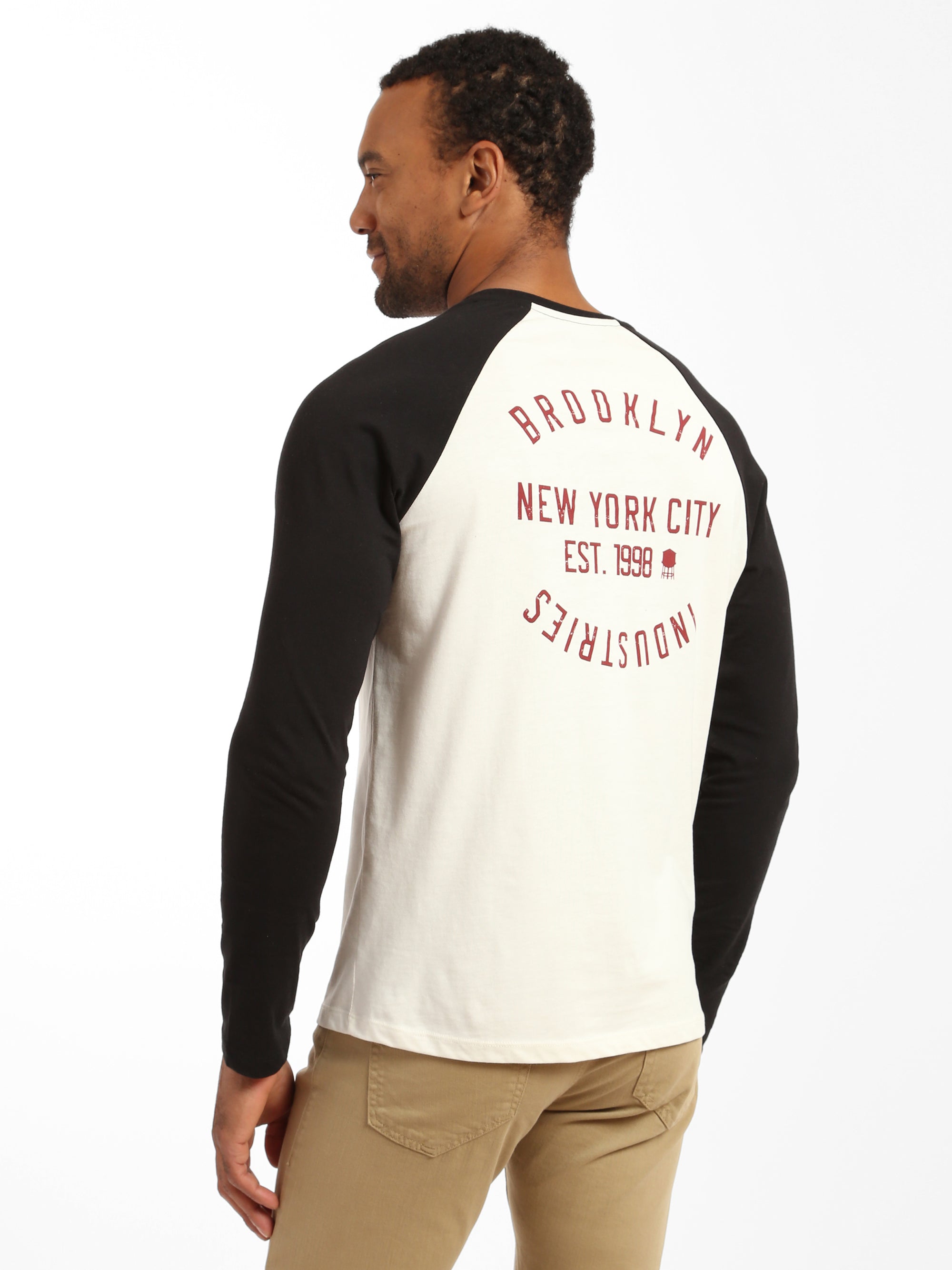 Men's Raglan Long Sleeve T-shirt in Antique White - BROOKLYN INDUSTRIES