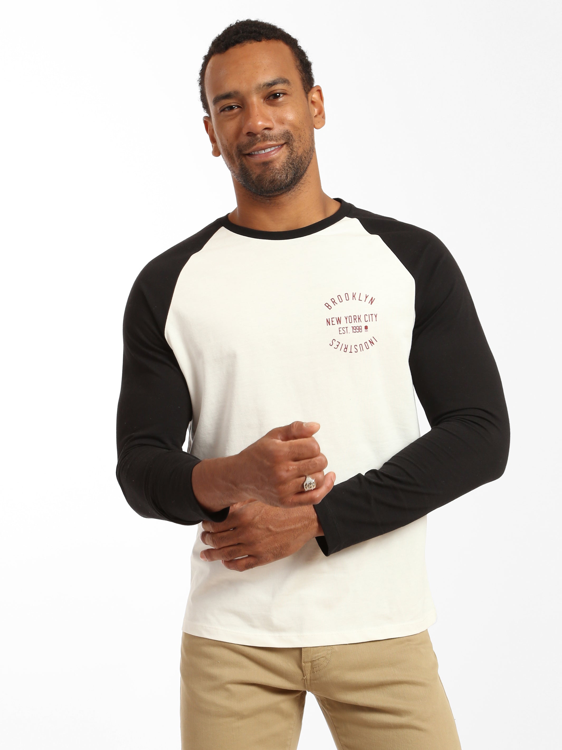 Men's Raglan Long Sleeve T-shirt in Antique White - BROOKLYN INDUSTRIES