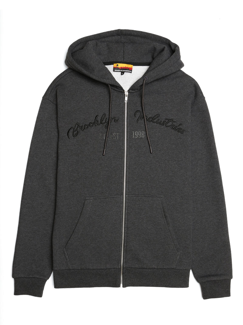 Men's BKI 1998 Zip Up Hoodie in Anthracite - BROOKLYN INDUSTRIES