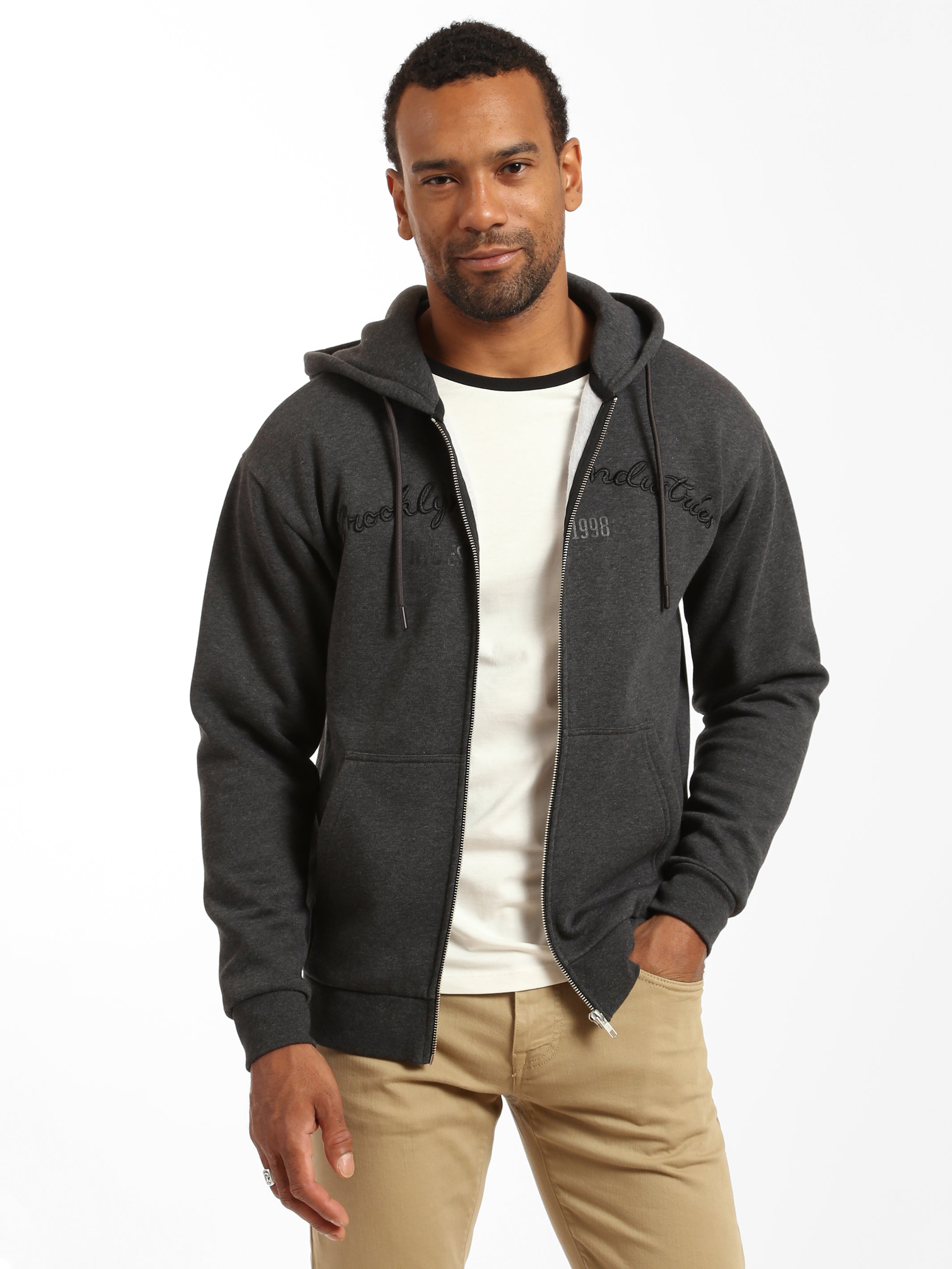 Brooklyn Industries Men's BKI 1998 Zip Up Hoodie in Anthracite