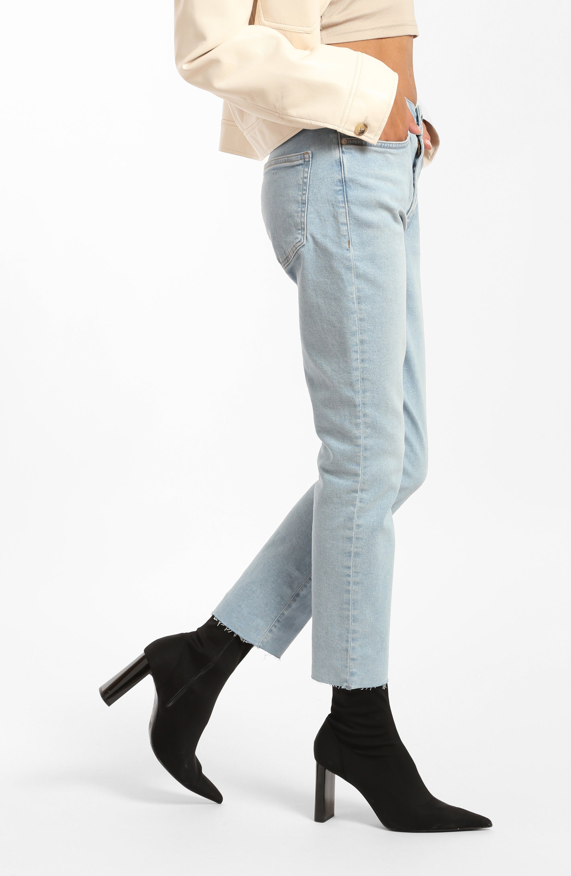 Court High Rise Cropped Straight Leg Jeans in Bleached Denim - BROOKLYN INDUSTRIES