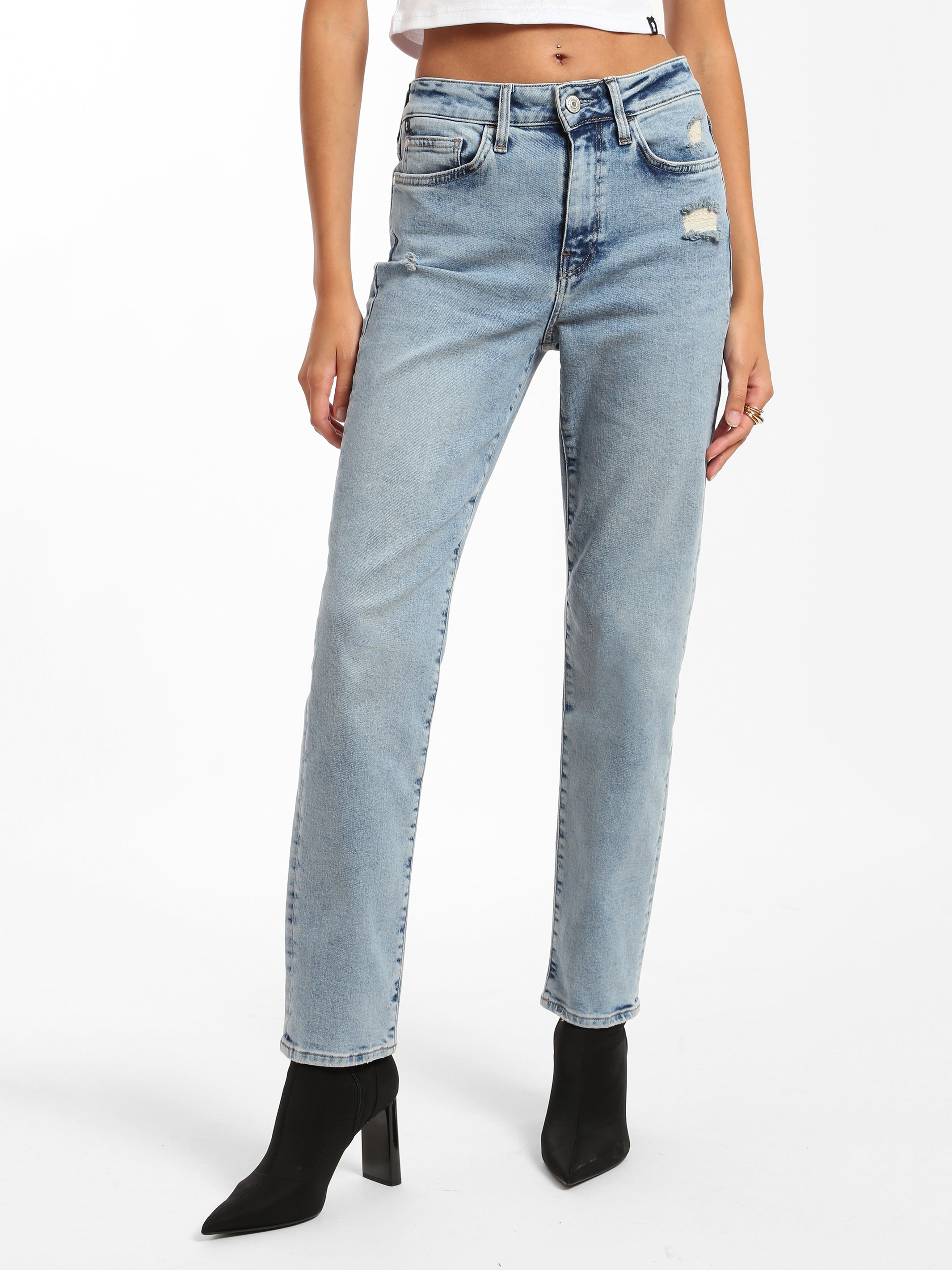 Liberty Girlfriend Jeans in Light Destroyed Denim - BROOKLYN INDUSTRIES