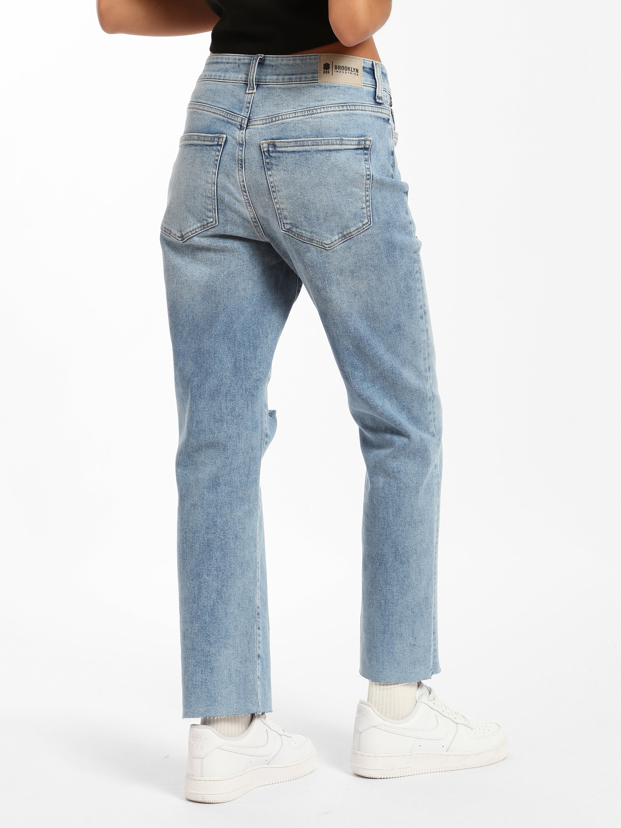 Meadow High Rise Boyfriend Jeans in Mid Ripped Denim - BROOKLYN INDUSTRIES