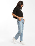 Meadow High Rise Boyfriend Jeans in Mid Ripped Denim - BROOKLYN INDUSTRIES