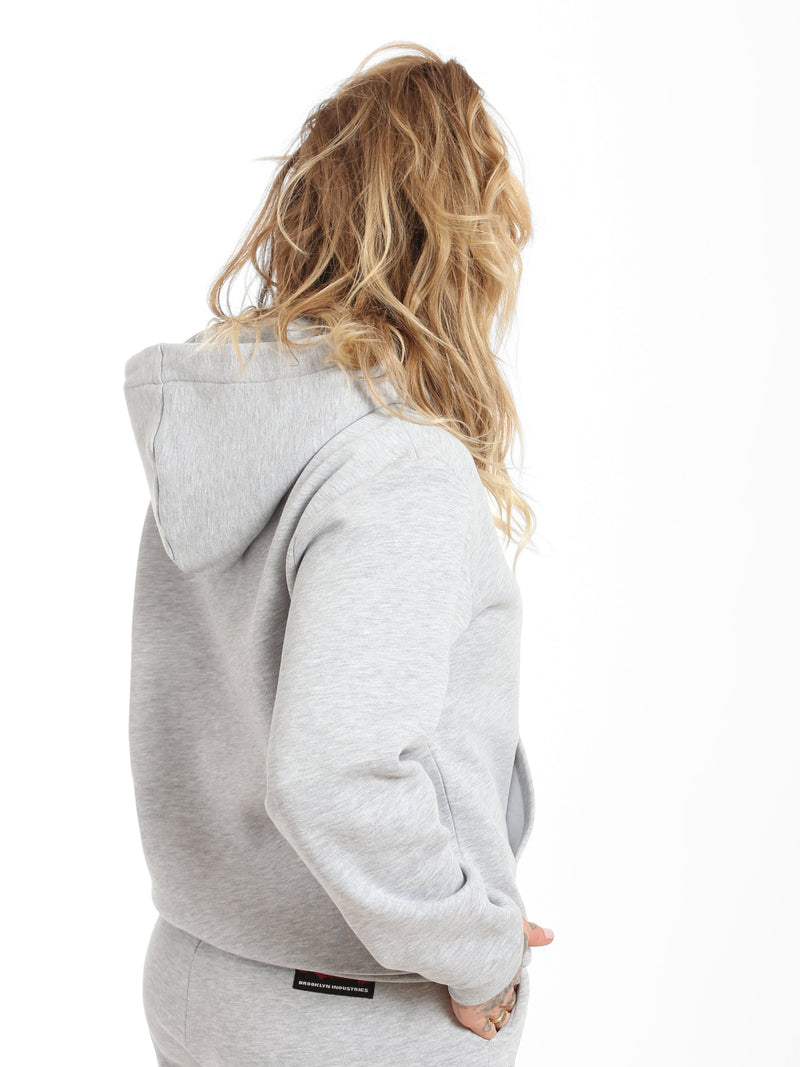 Women's BKLYN Printed Hoodie in Grey Melange - BROOKLYN INDUSTRIES