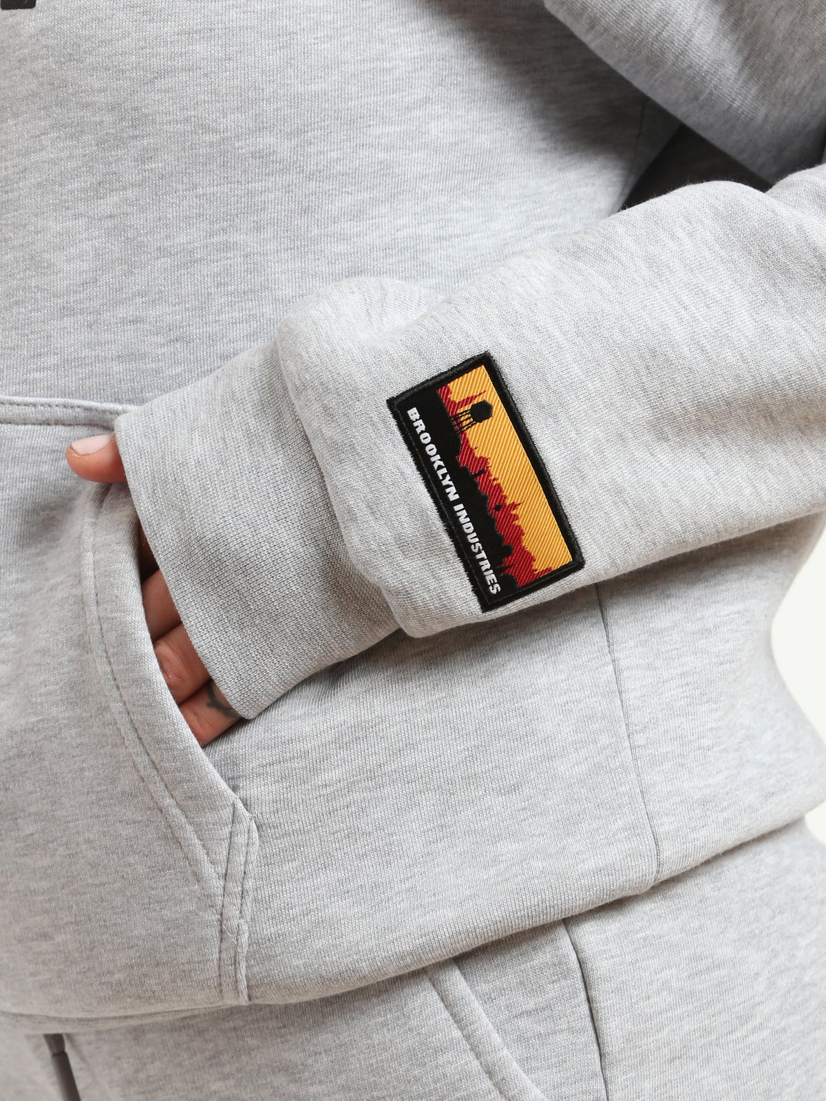 Women's BKLYN Printed Hoodie in Grey Melange - BROOKLYN INDUSTRIES