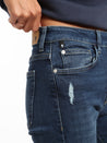 Metro Flare Jeans in Dark Distressed Denim - BROOKLYN INDUSTRIES
