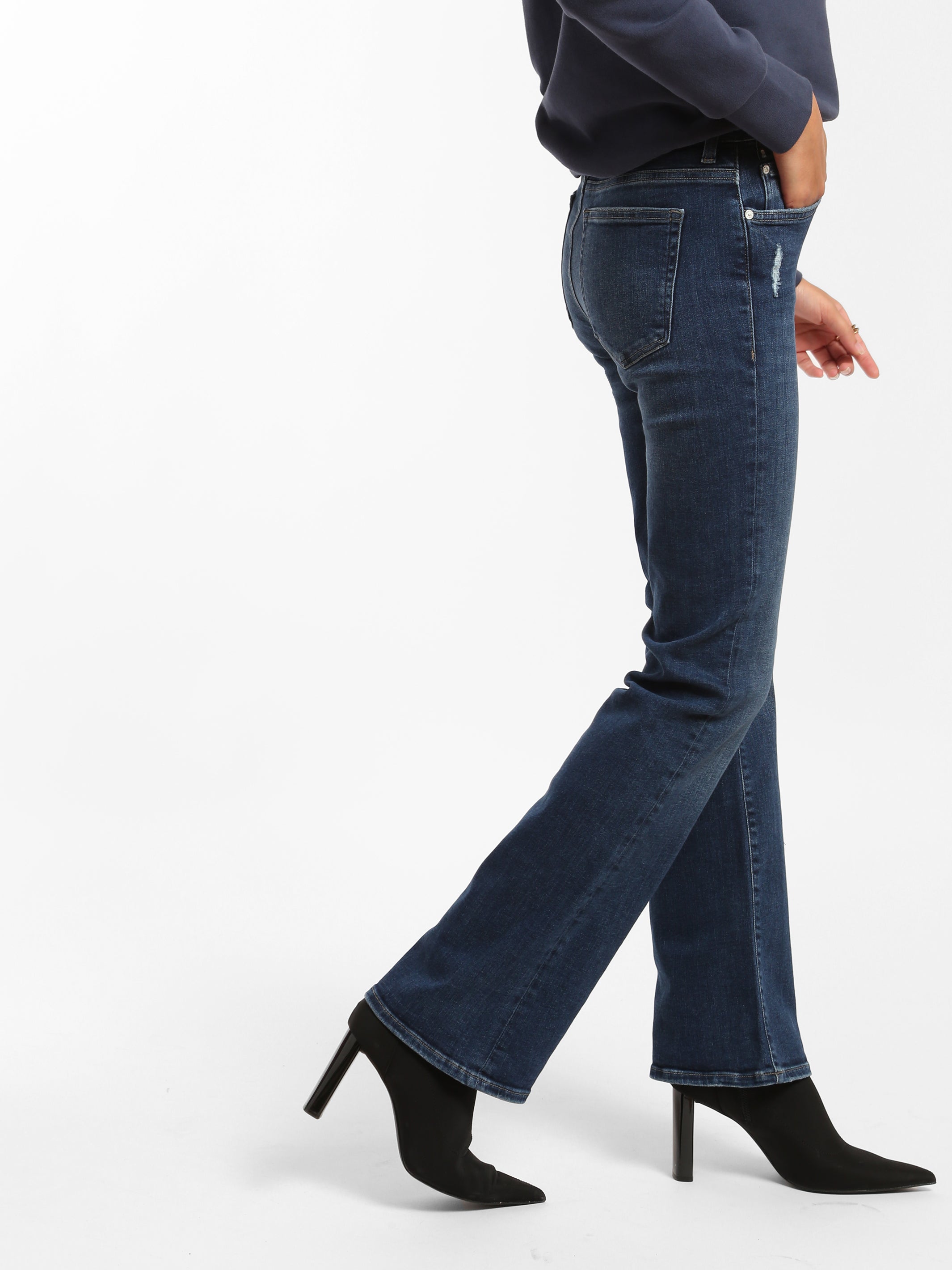 Metro Flare Jeans in Dark Distressed Denim - BROOKLYN INDUSTRIES