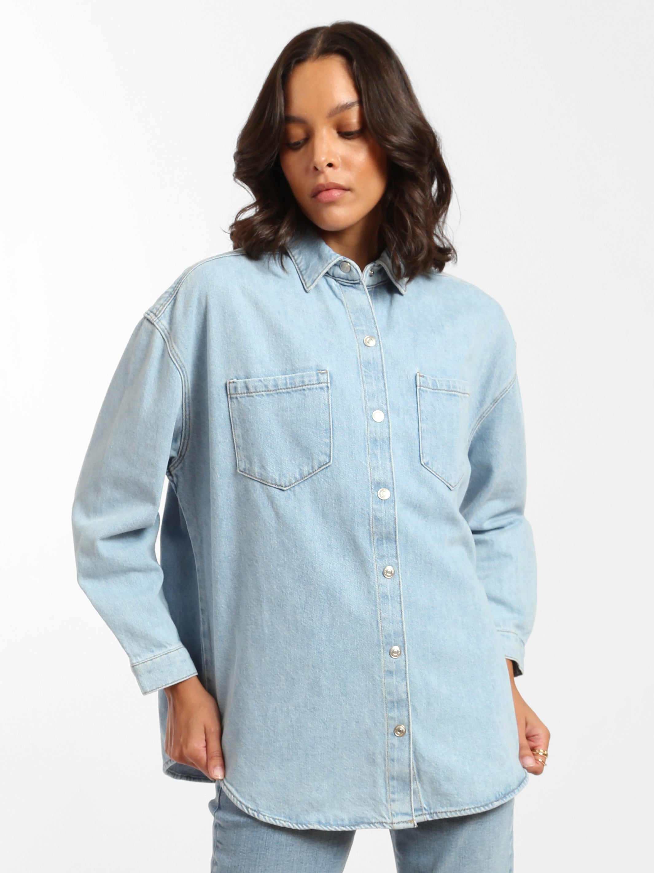 Whitney Denim Shirt in Bleached Denim - BROOKLYN INDUSTRIES