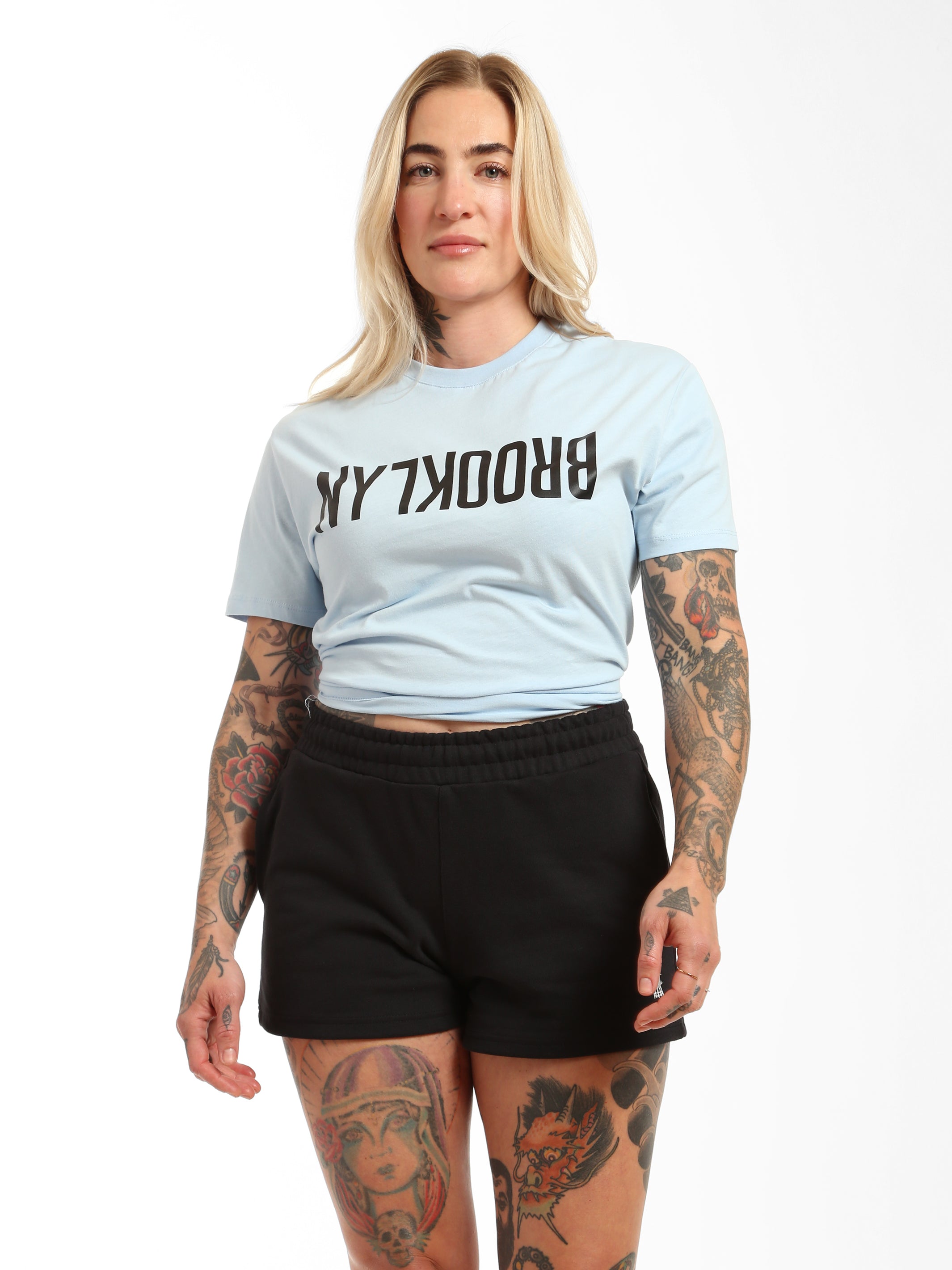 Women's Reversed Brooklyn Print T-shirt in Cerulean - BROOKLYN INDUSTRIES