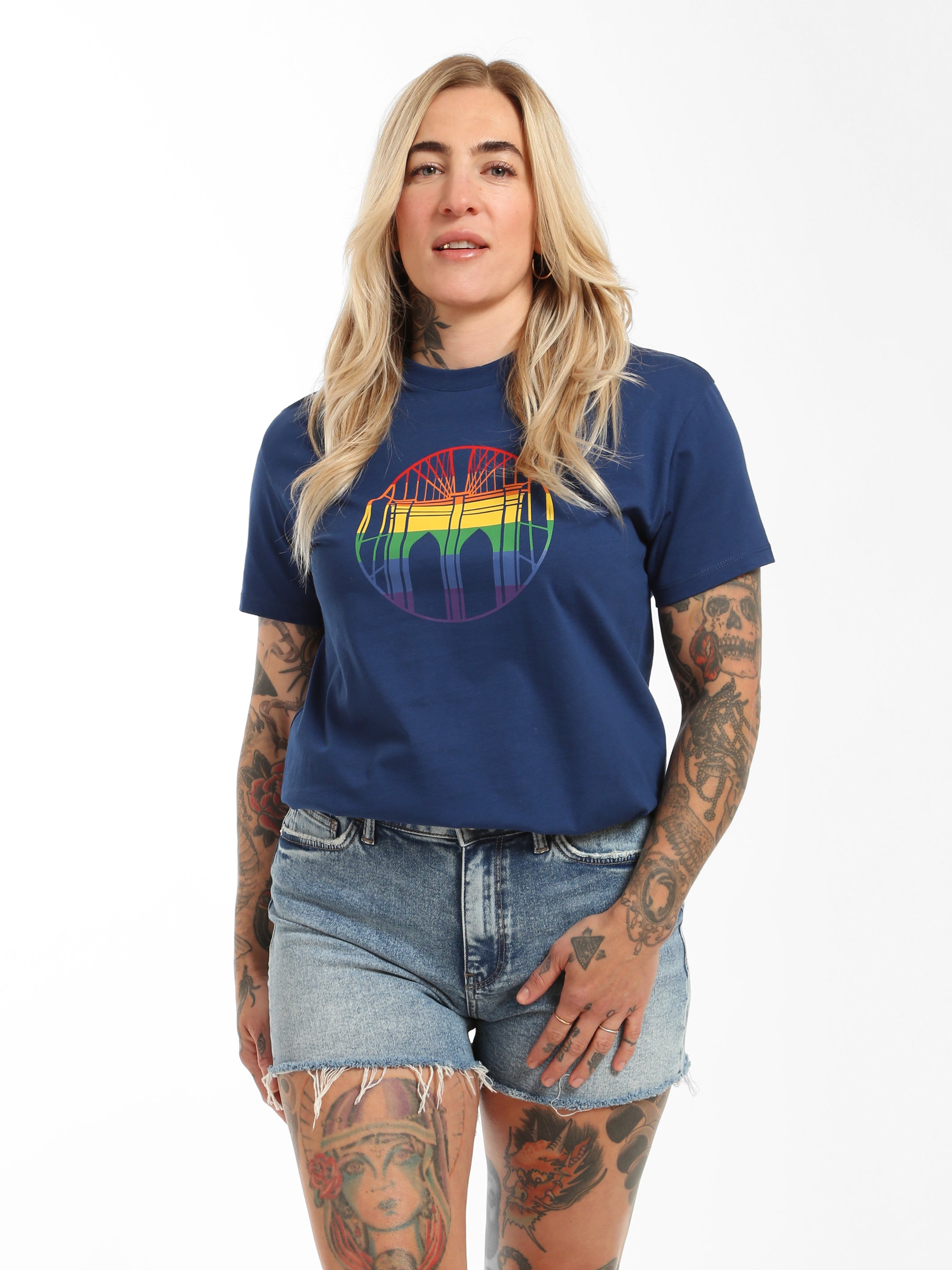 Women's Brooklyn Bridge Pride T-shirt in Mood Indigo - BROOKLYN INDUSTRIES