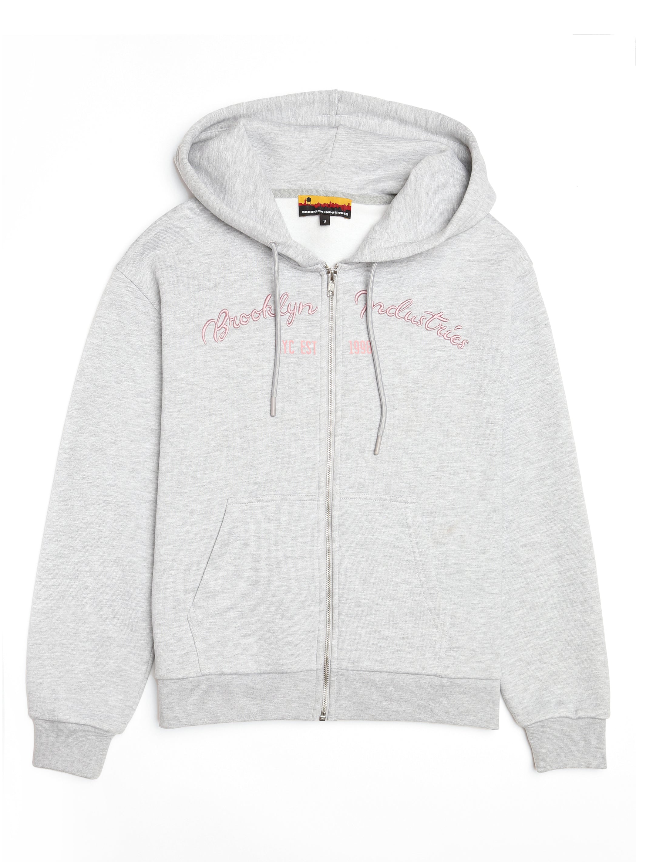 Women's BKI 1998 Zip Up Hoodie in Grey Melange - BROOKLYN INDUSTRIES