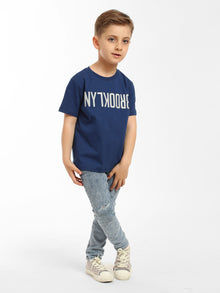 Boy's Reversed Brooklyn T-Shirt in Mood Indigo - BROOKLYN INDUSTRIES