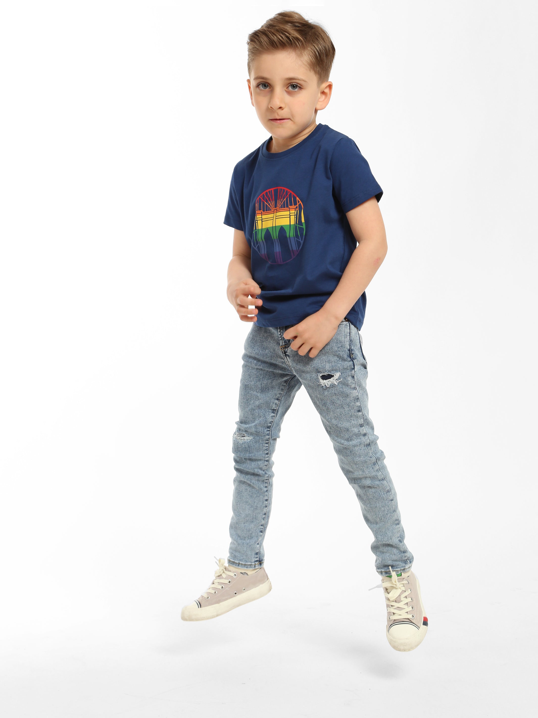 Kid's Brooklyn Bridge Pride T-shirt in Mood Indigo - BROOKLYN INDUSTRIES