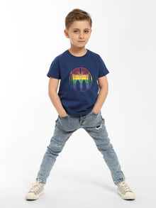 Kid's Brooklyn Bridge Pride T-shirt in Mood Indigo - BROOKLYN INDUSTRIES