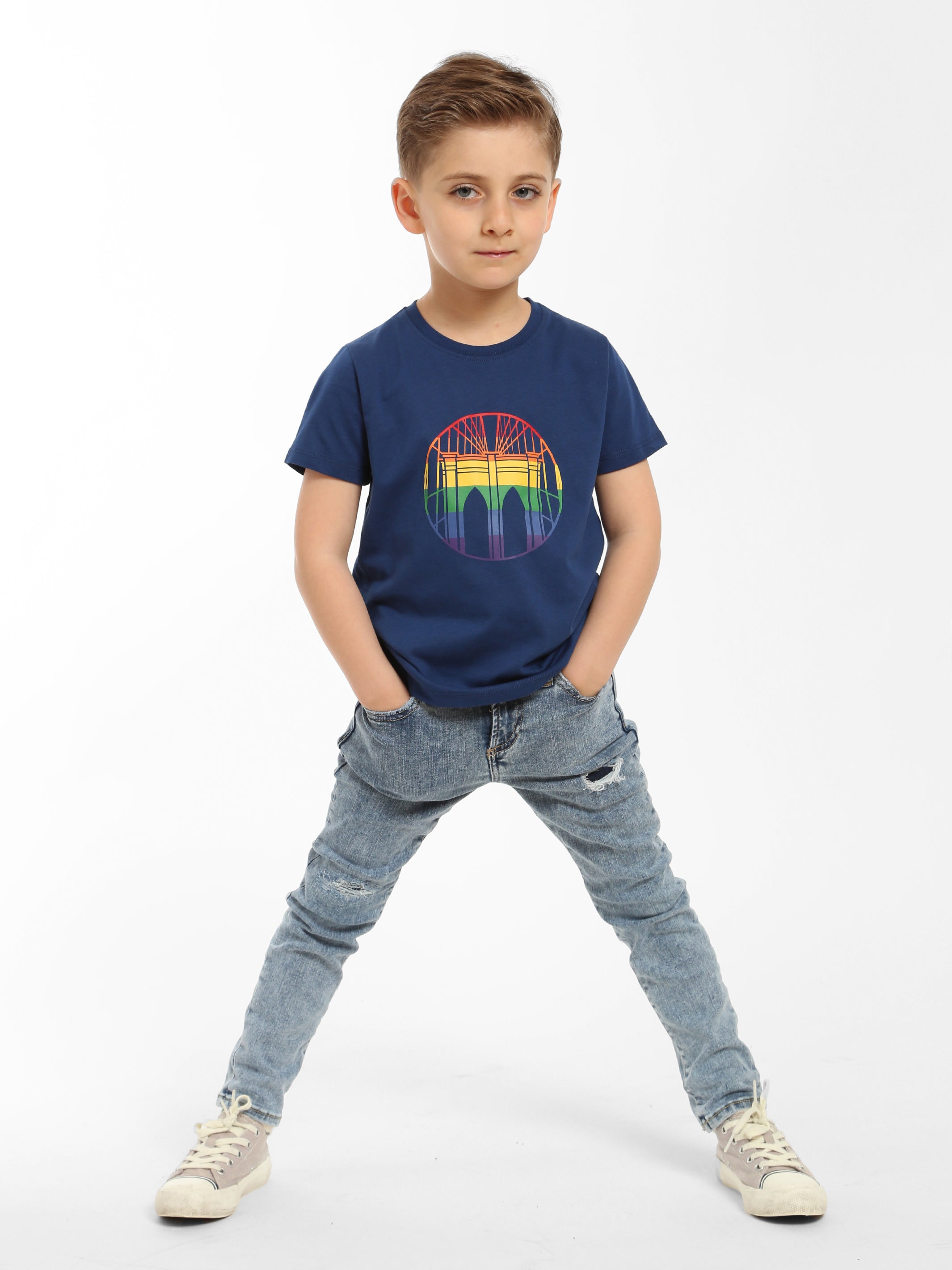 Kid's Brooklyn Bridge Pride T-shirt in Mood Indigo - BROOKLYN INDUSTRIES