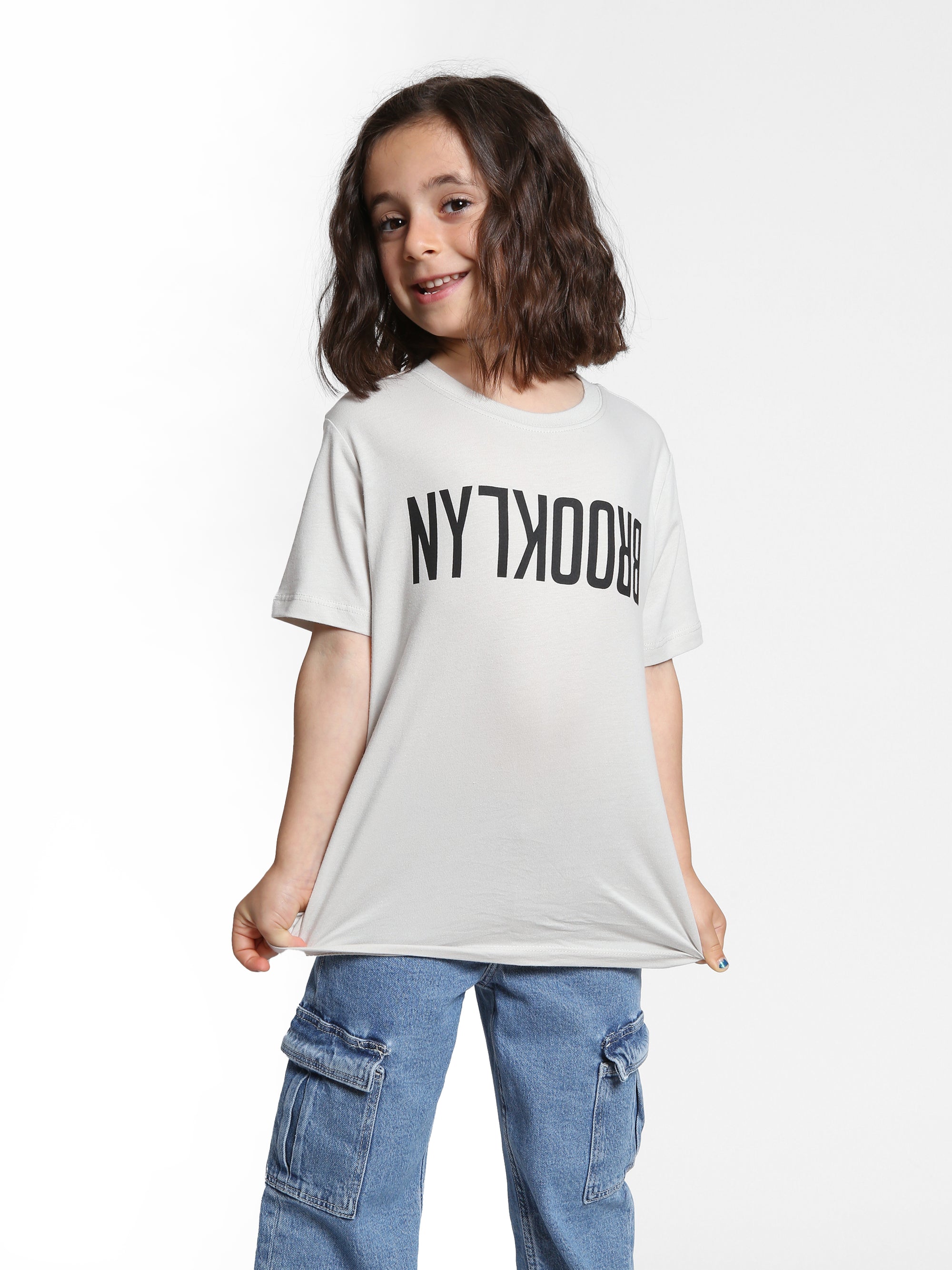 Girl's Reversed Brooklyn T-Shirt in Silver Birch - BROOKLYN INDUSTRIES