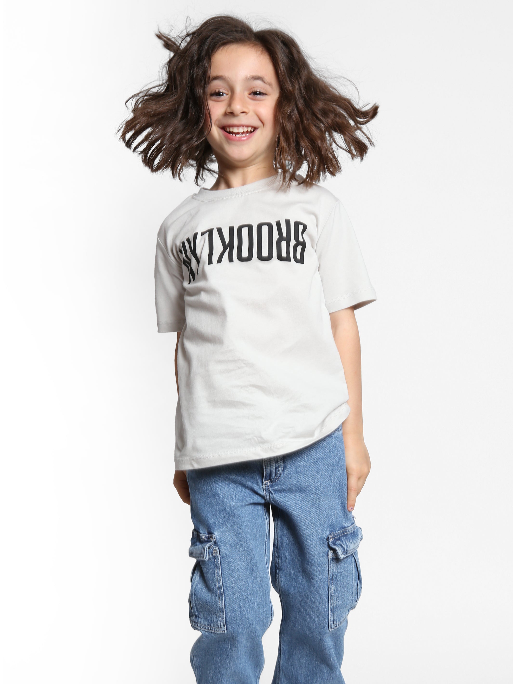 Girl's Reversed Brooklyn T-Shirt in Silver Birch - BROOKLYN INDUSTRIES