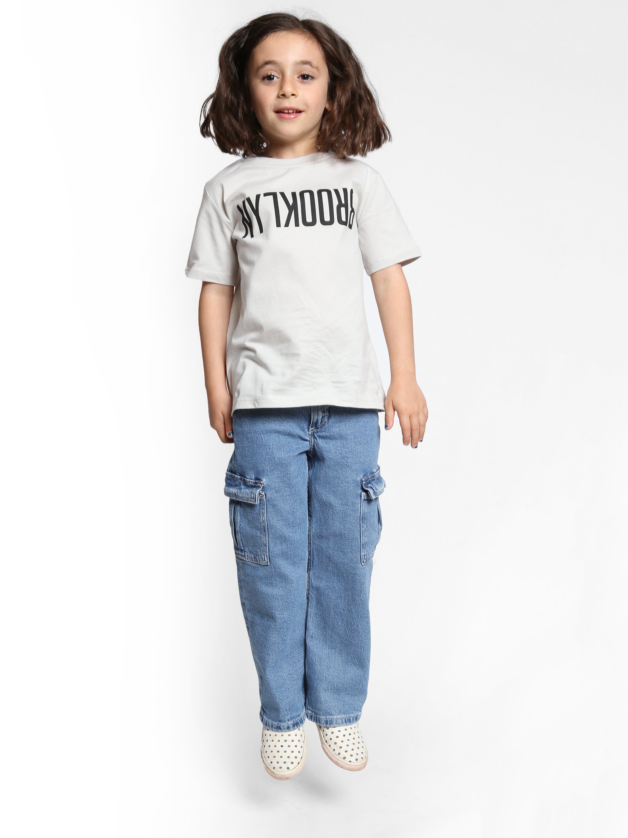 Girl's Reversed Brooklyn T-Shirt in Silver Birch - BROOKLYN INDUSTRIES