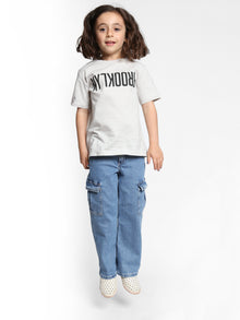 Girl's Reversed Brooklyn T-Shirt in Silver Birch - BROOKLYN INDUSTRIES