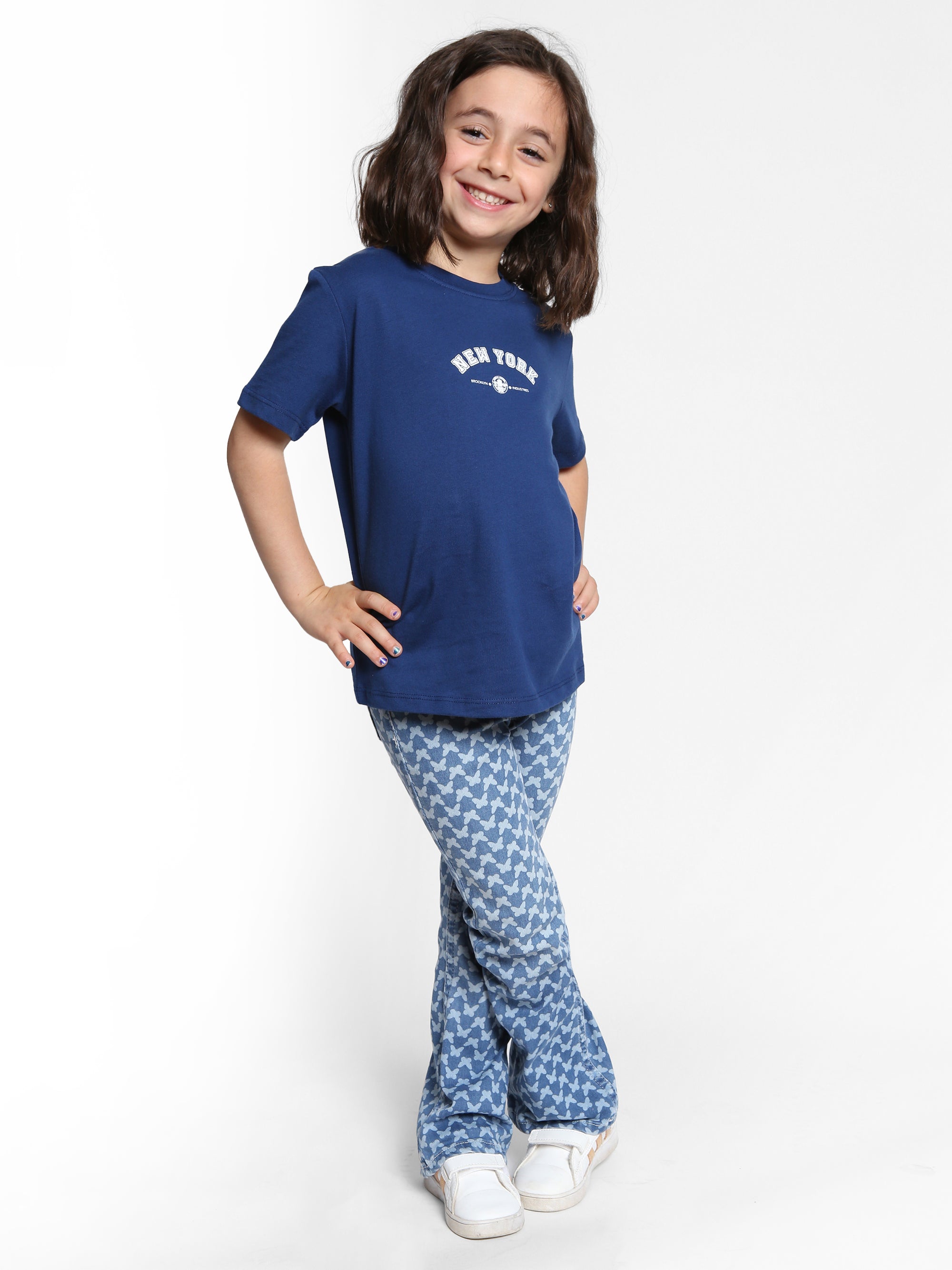 Girl's New York T-shirt in Navy Peony - BROOKLYN INDUSTRIES