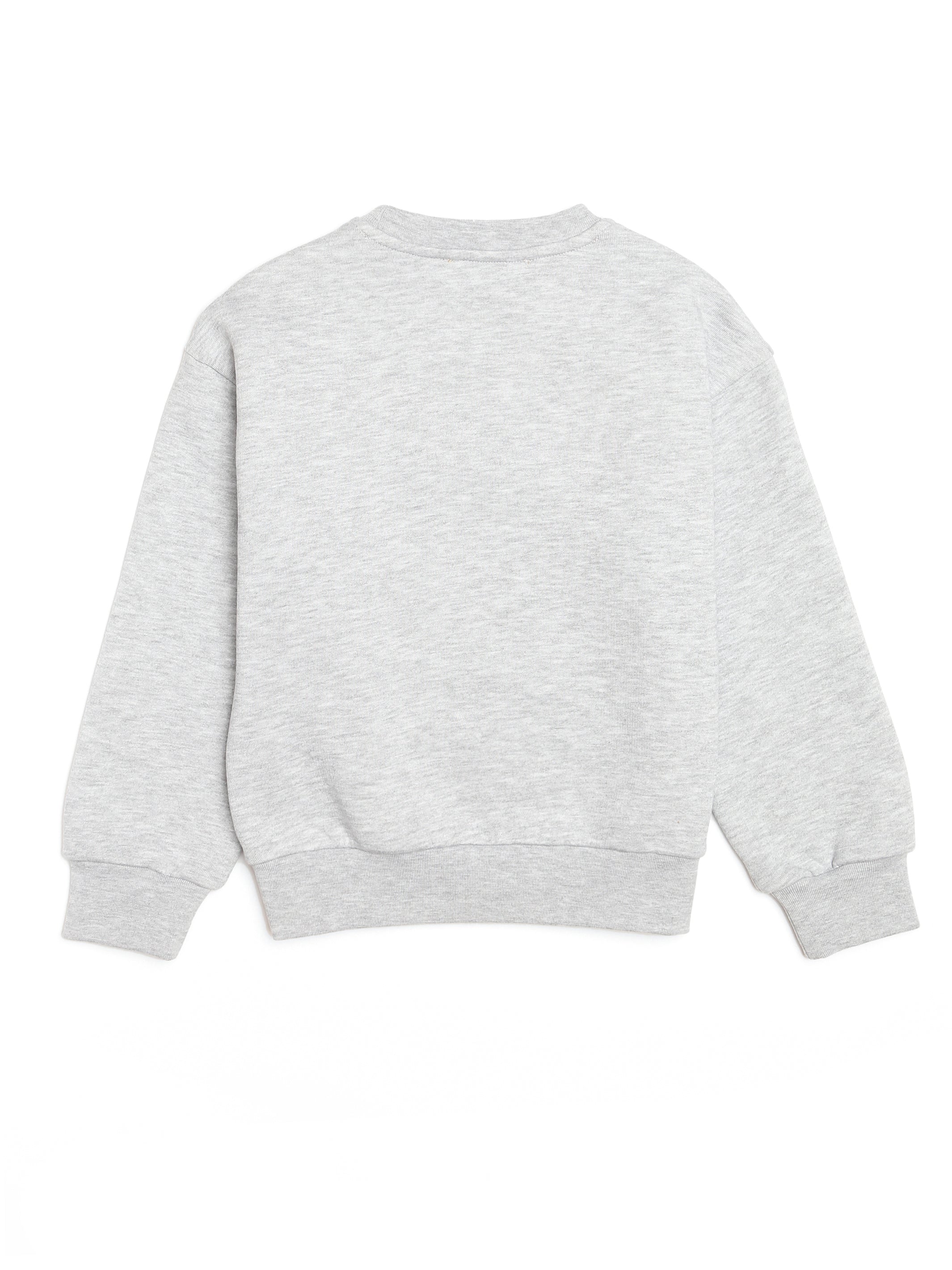 Girl's Retro Crew Neck Sweatshirt in Grey Melange - BROOKLYN INDUSTRIES