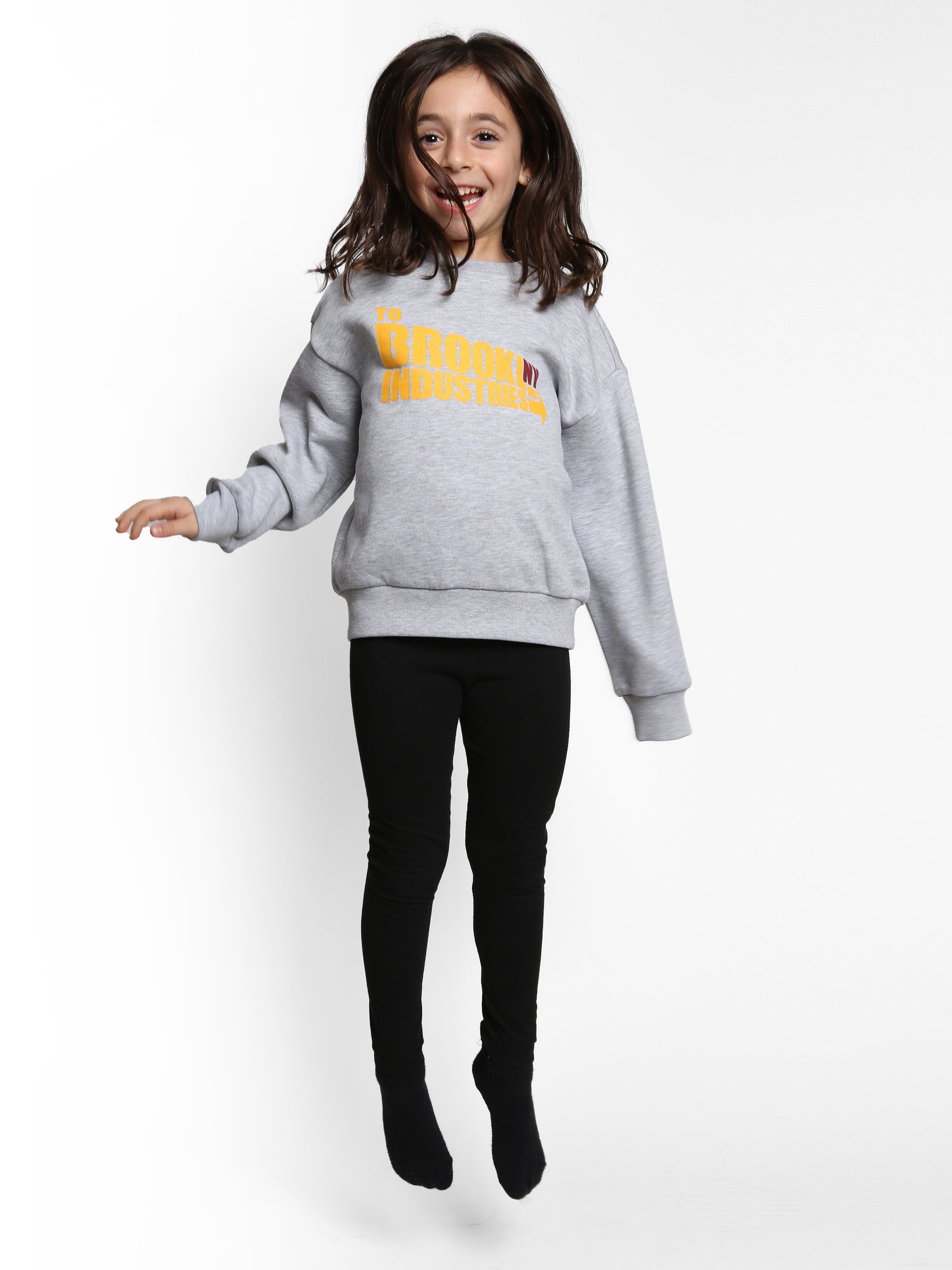 Girl's Retro Crew Neck Sweatshirt in Grey Melange - BROOKLYN INDUSTRIES