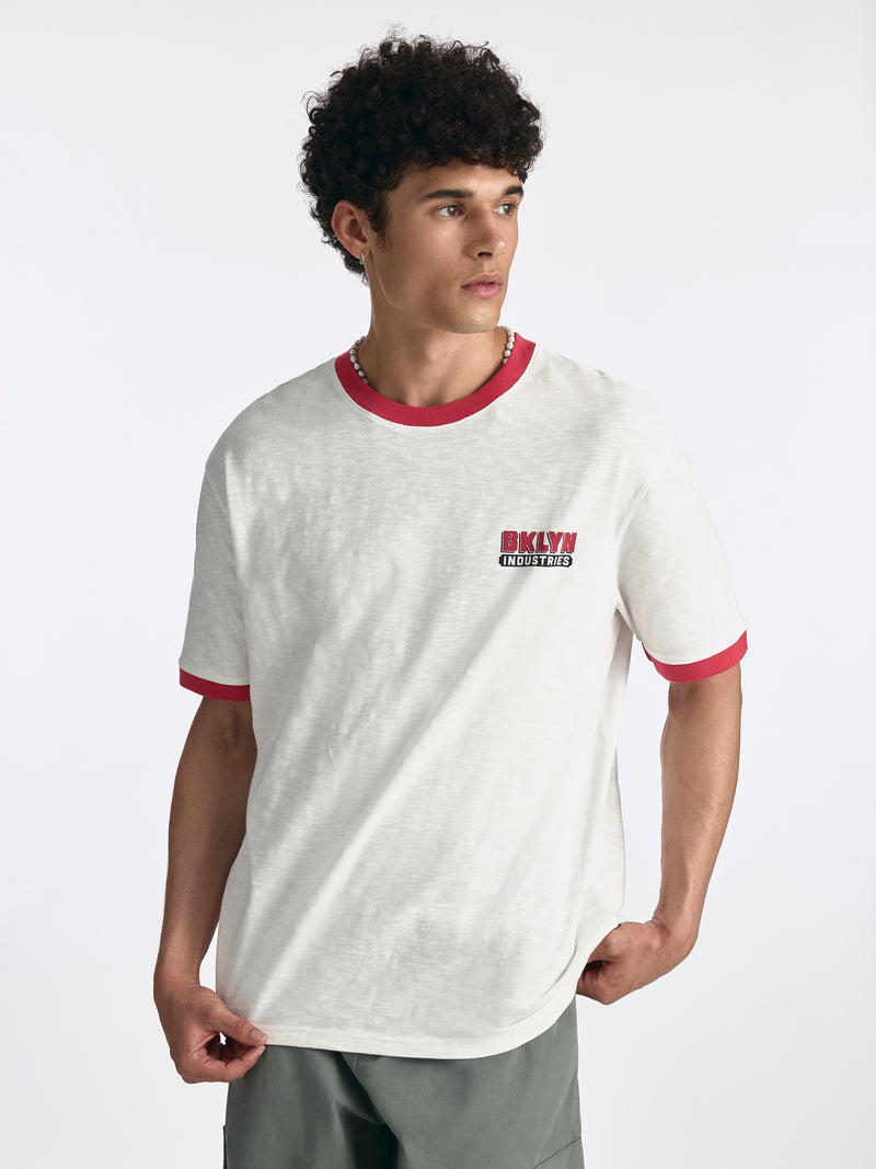 Men's Logo Ringer T-Shirt in Antique White - BROOKLYN INDUSTRIES