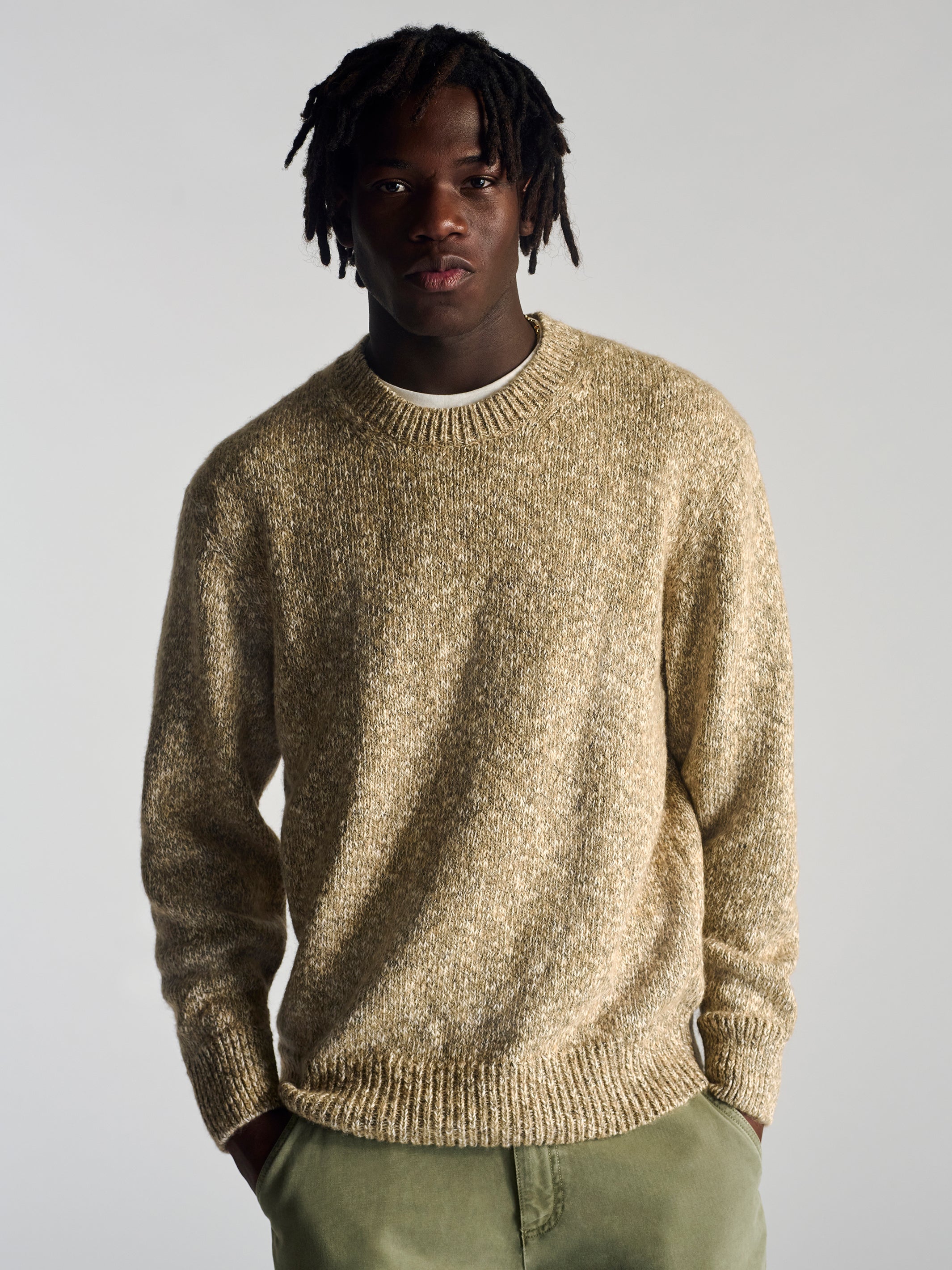 Men's Crew Neck Sweater In Oatmeal Melange - BROOKLYN INDUSTRIES