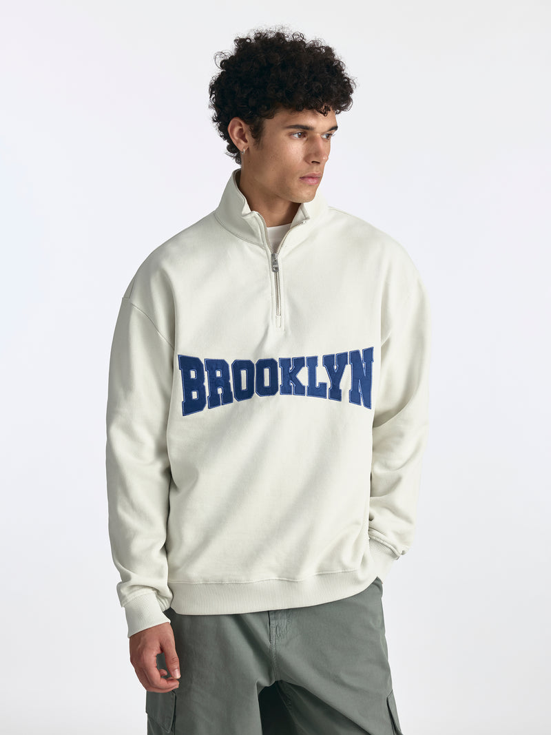 Men's Brooklyn Half Zip Sweatshirt in White Onyx - BROOKLYN INDUSTRIES