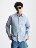 Men's Long Sleeve Striped Shirt in Blue Striped - BROOKLYN INDUSTRIES