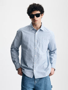 Men's Long Sleeve Striped Shirt in Blue Striped - BROOKLYN INDUSTRIES