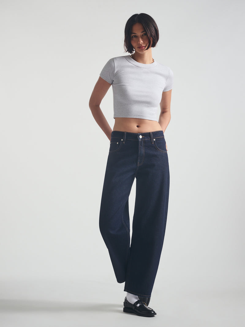 Women's Ribbed Cropped T-Shirt in Light Grey Melange
