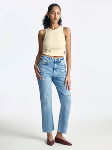 Meadow High Rise Boyfriend Jeans in Mid Ripped Denim - BROOKLYN INDUSTRIES