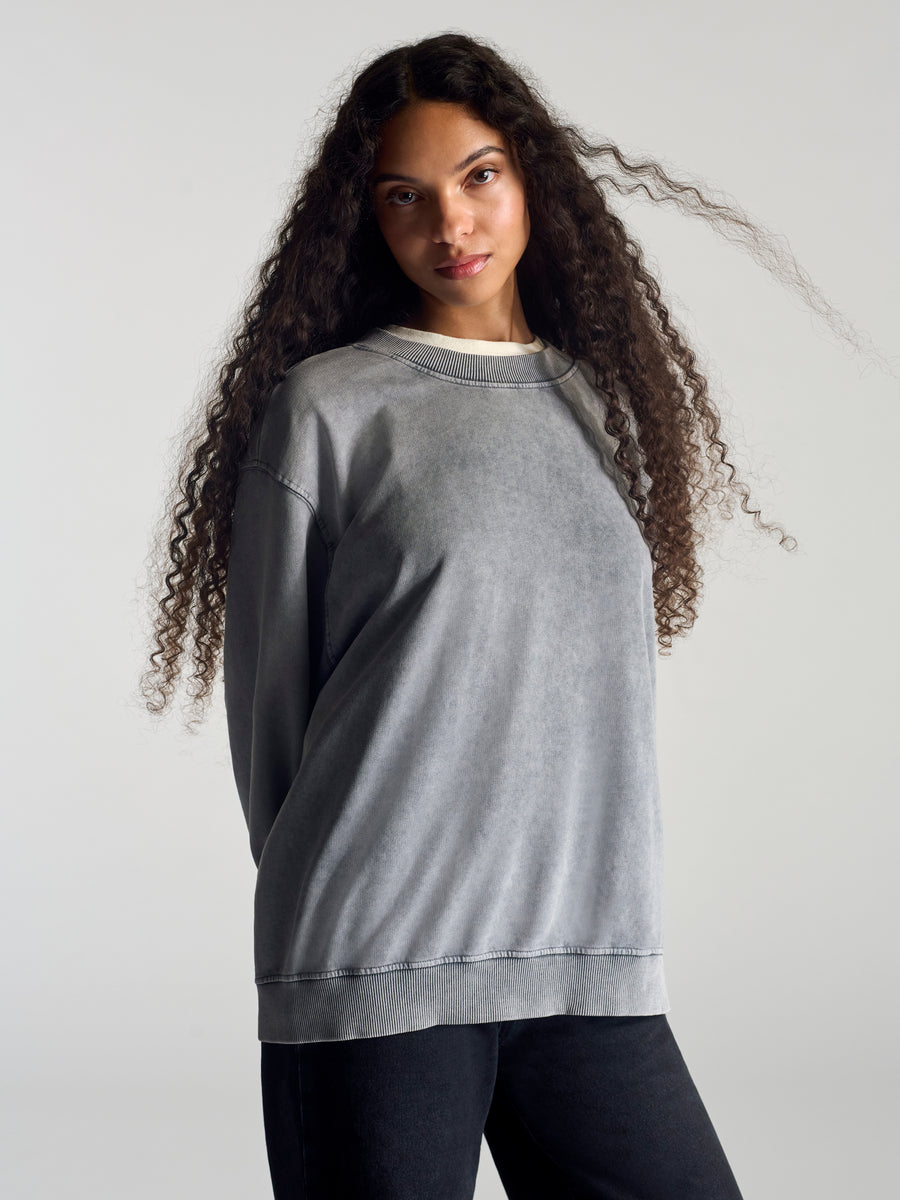 Women's Crew Neck Sweatshirt In Monument - BROOKLYN INDUSTRIES