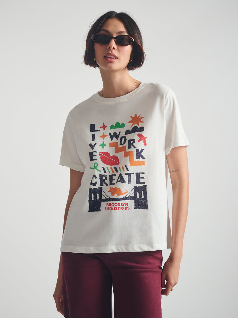 Women's Brooklyn Live Work Create T-Shirt in Antique White