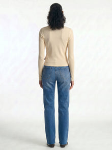 Women's Ribbed Button-Up T-Shirt in Sandshell - BROOKLYN INDUSTRIES