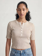 Women's Ribbed Henley T-Shirt in Sandshell - BROOKLYN INDUSTRIES