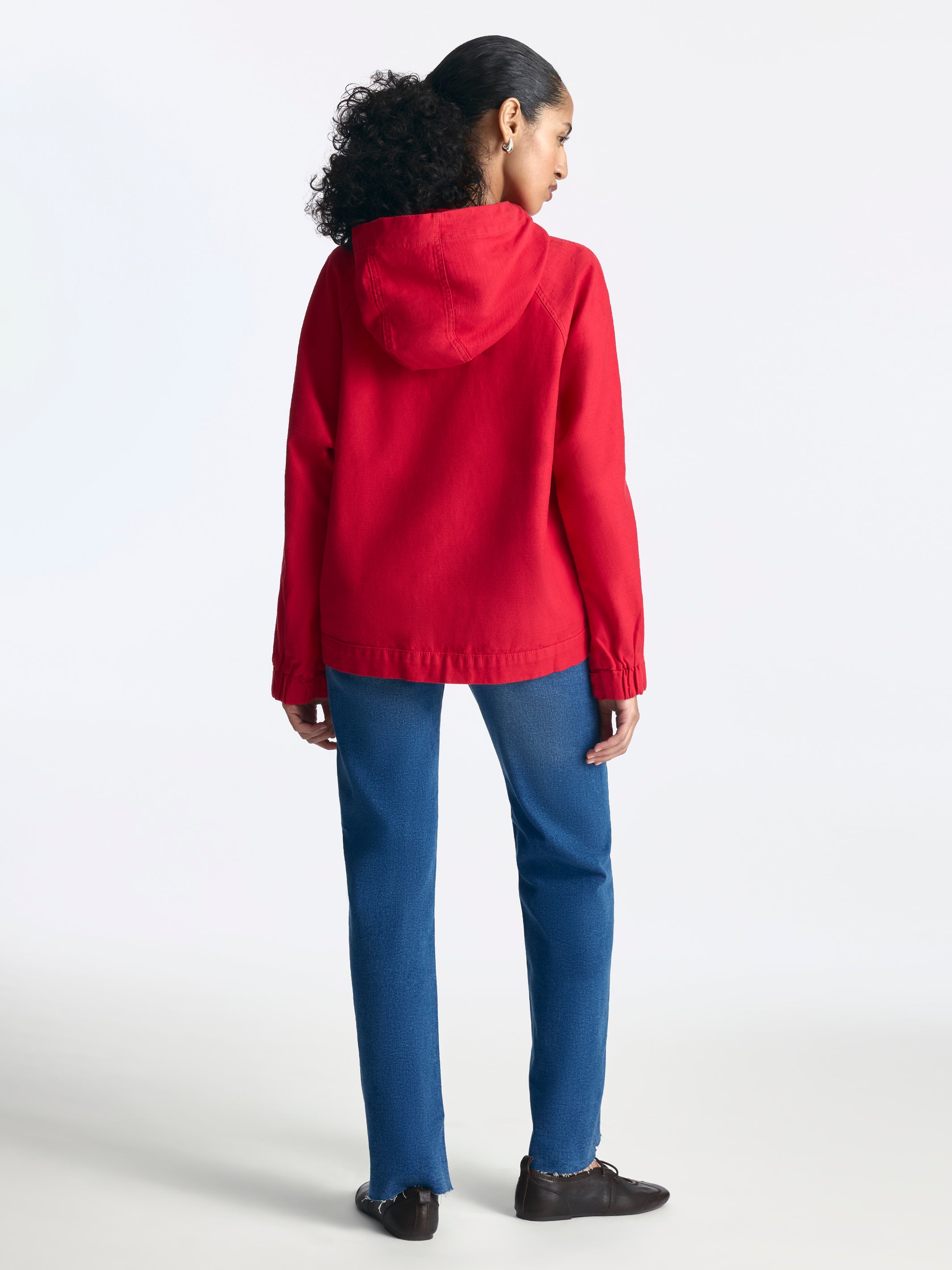 Women's Short Hooded Utility Jacket in Tango Red - BROOKLYN INDUSTRIES