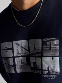 Men's City Printed Crew Neck Sweatshirt In Total Eclipse - BROOKLYN INDUSTRIES