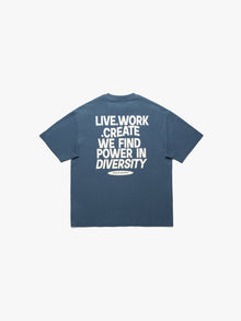 Men's Live Work Create T-Shirt In Dark Denim - BROOKLYN INDUSTRIES